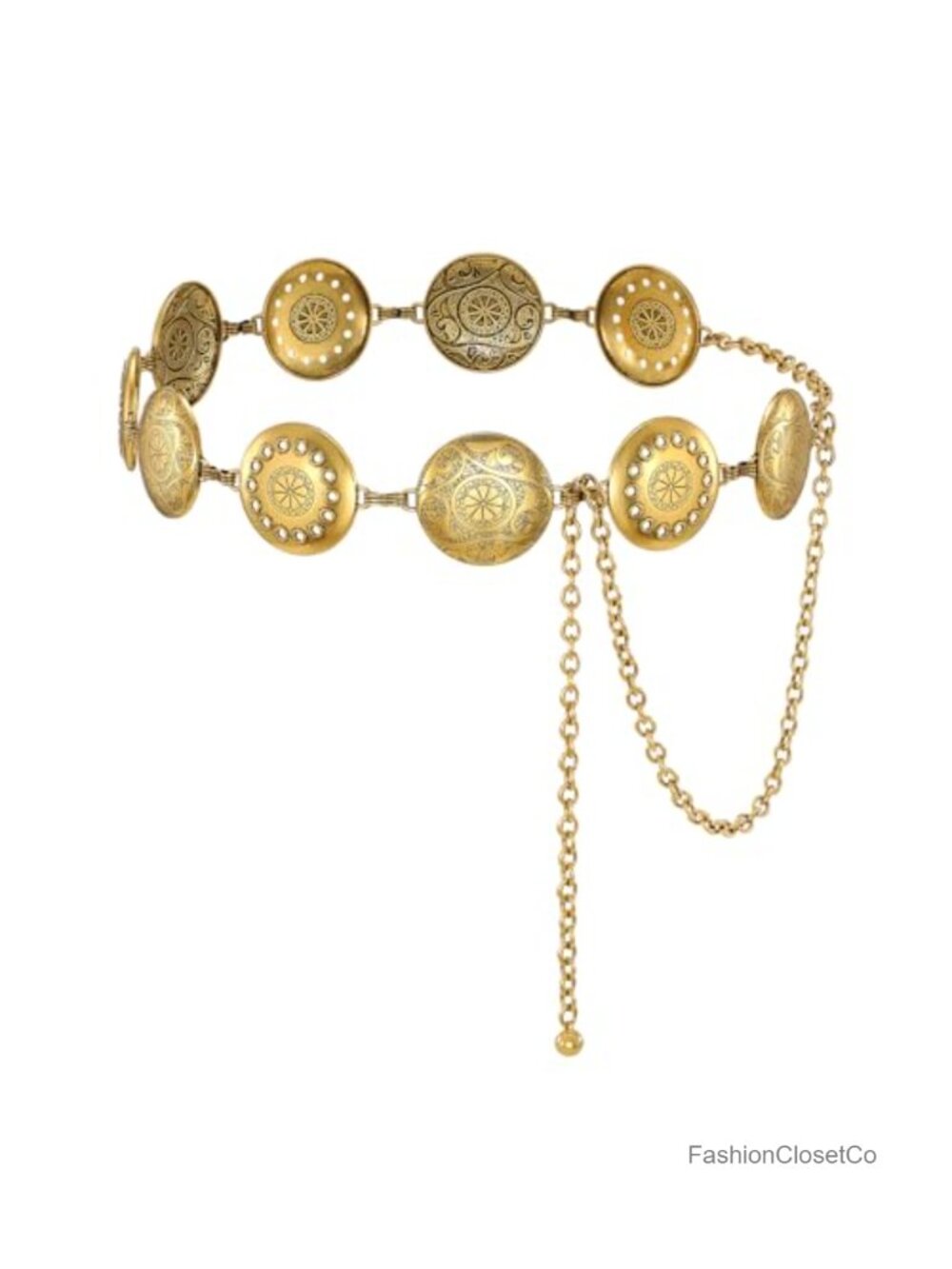 Western Concho Chain Belt Gold Metal Waist Chain for Dress Concert Outfit